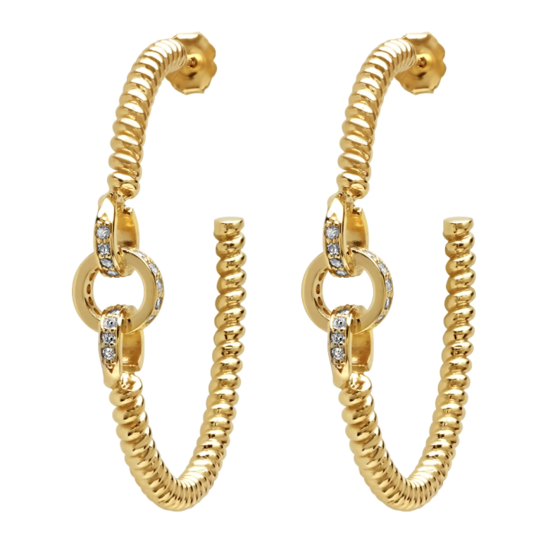 Nancy Newberg 14K  Yellow Gold and Diamond Link Twist Hoops, $3,600